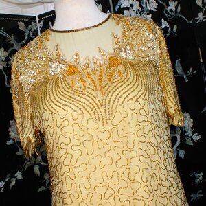 BEADED/SEQUIN COCKTAIL FORMAL  DRESS GOLD 3X (MOTHER OF BRIDE)